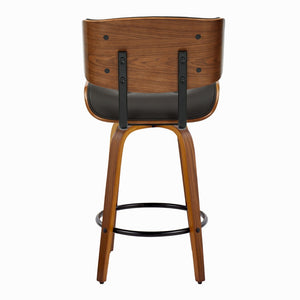 English Elm Fixed-height Swivel Counter Stools with Faux Leather Seats and Chrome Footrest Set of 2 B202S01837