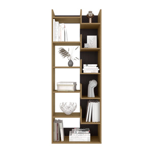 English Elm Clover 67" 6-Tier Bookcase 11-Shelf Tall Storage Cabinet Oak MDF Slim 23.7"x9.9"x67" Modern Display B200P286952