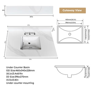 English Elm 37-inch Carrara Quartz Vanity Top Undermount Sink Backsplash Stain Resistant Bath W2699P459406