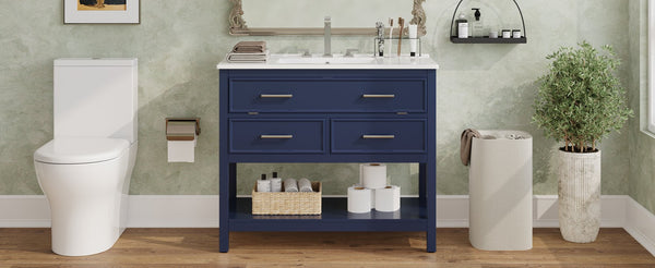 English Elm Christopher Knight Home® - 36" Modern Bathroom Vanity with Ceramic Sink, Tip-Out Tray, Soft-Close Drawers, Open Shelf, Waterproof Surface Blue N817P288908B