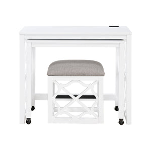 English Elm Desks 3-Piece Set with Rolling Small Desk, Upholstered Stool & Large Stationary Desk for Compact Workspaces White 38.5 L x 21.5 W x 17.5 H B011P287469