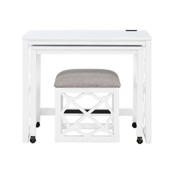 English Elm Desks 3-Piece Set with Rolling Small Desk, Upholstered Stool & Large Stationary Desk for Compact Workspaces White 38.5 L x 21.5 W x 17.5 H B011P287469