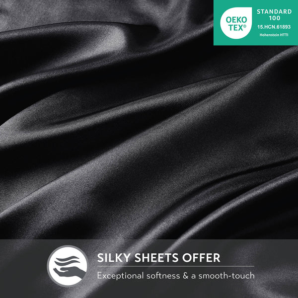 English Elm 4 Luxury Satin Twin Sheet Set - 100% Polyester, Soft Smooth 90g Finish, Deep Pocket Fit & Breathable Comfort Black 11.81 L x 9.84 W x 3.15 H B035P319692