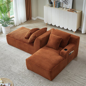 English Elm Compressible Corduroy Sleeper Loveseat with Cupholders Ready in 72 Hours No Assembly Orange W2339P411865