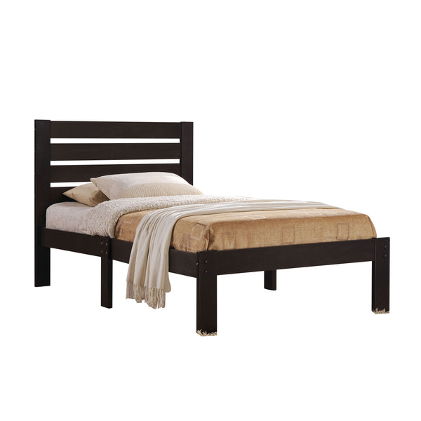 English Elm Espresso Queen Panel Bed with Slatted Headboard, Low Profile Footboard, Wood Slat Support System B062P186494