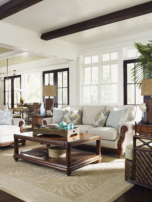 Lexington Tommy Bahama Home Vineyard Point Rectangular Cocktail Table - Elegant Rattan Design With Cherry Veneer And Island Charm Caribbean Sunset  593-945