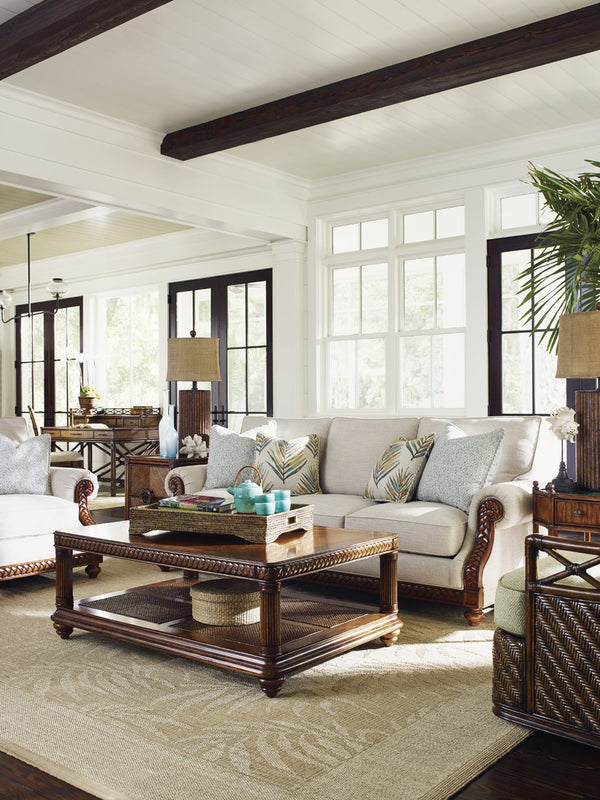 Lexington Tommy Bahama Home Vineyard Point Rectangular Cocktail Table - Elegant Rattan Design With Cherry Veneer And Island Charm Caribbean Sunset  593-945