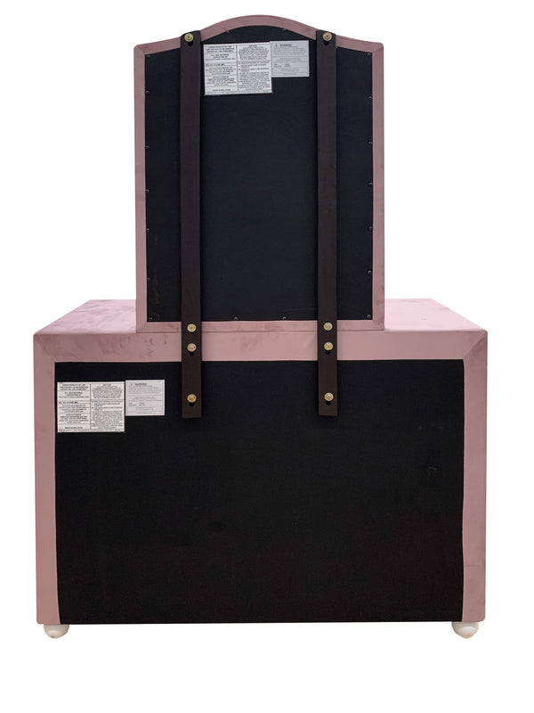 English Elm Reggie Pink Fabric Mirror with Arched Upholstered Frame, Transitional Vintage Style, 18x26 Mirror Dimensions B2726P286649
