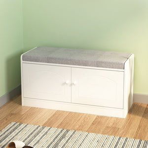 English Elm Shoe Storage Bench with Cushion and 2-Door Cabinet, Ventilated, Adjustable Shelves, 300lb Seat W760P206351