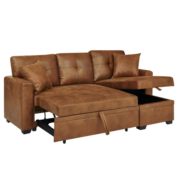 English Elm Sleeper Sectional with Pull Out Bed Storage Chaise Tufted L Shaped Living Room Sofa W5568S00006