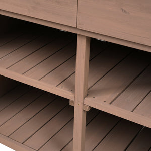 English Elm [Assembly 65inch Garden Potting Bench Table Fir Wood Workstation with 3-Tier Shelves Drawers Cabinet for Organization and Durability Brown N717P220217D