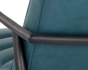 Sunpan Lyric Lounge Chair - Stylish Mid-century Modern Design In Vintage Peacock Leather & Oak Frame Teal Leather 104093