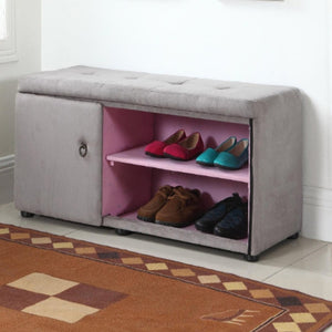 English Elm 18" Tall Storage Ottoman With Stylish Silver-Gray Upholstery & Hidden Shoe Compartment For Home B072116521
