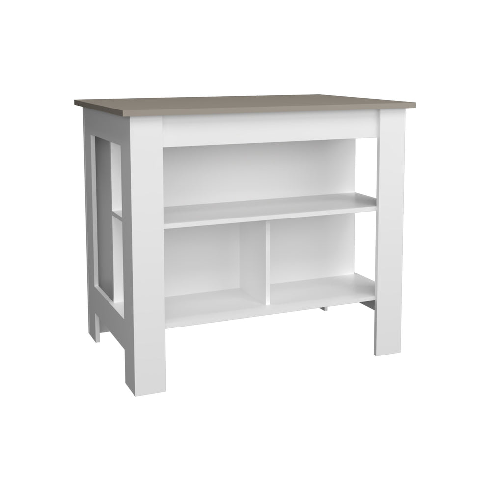 English Elm Kitchen Island with Spacious Leg Room and Wide Prep Top, 3 Open Shelves for Cookware & Storage Multi 48.43 L x 32.68 W x 4.33 H B097P250924