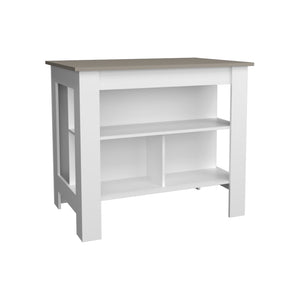 English Elm Kitchen Island with Spacious Leg Room and Wide Prep Top, 3 Open Shelves for Cookware & Storage Multi 48.43 L x 32.68 W x 4.33 H B097P250924