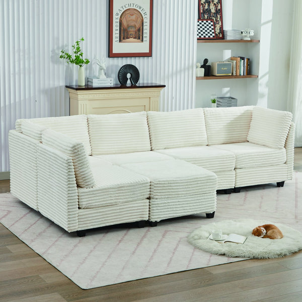 English Elm Corduroy Plush U-Shaped Sectional Sofa with Storage Ottoman, Pet-Friendly Durable Modular Comfort Beige W2915S00062