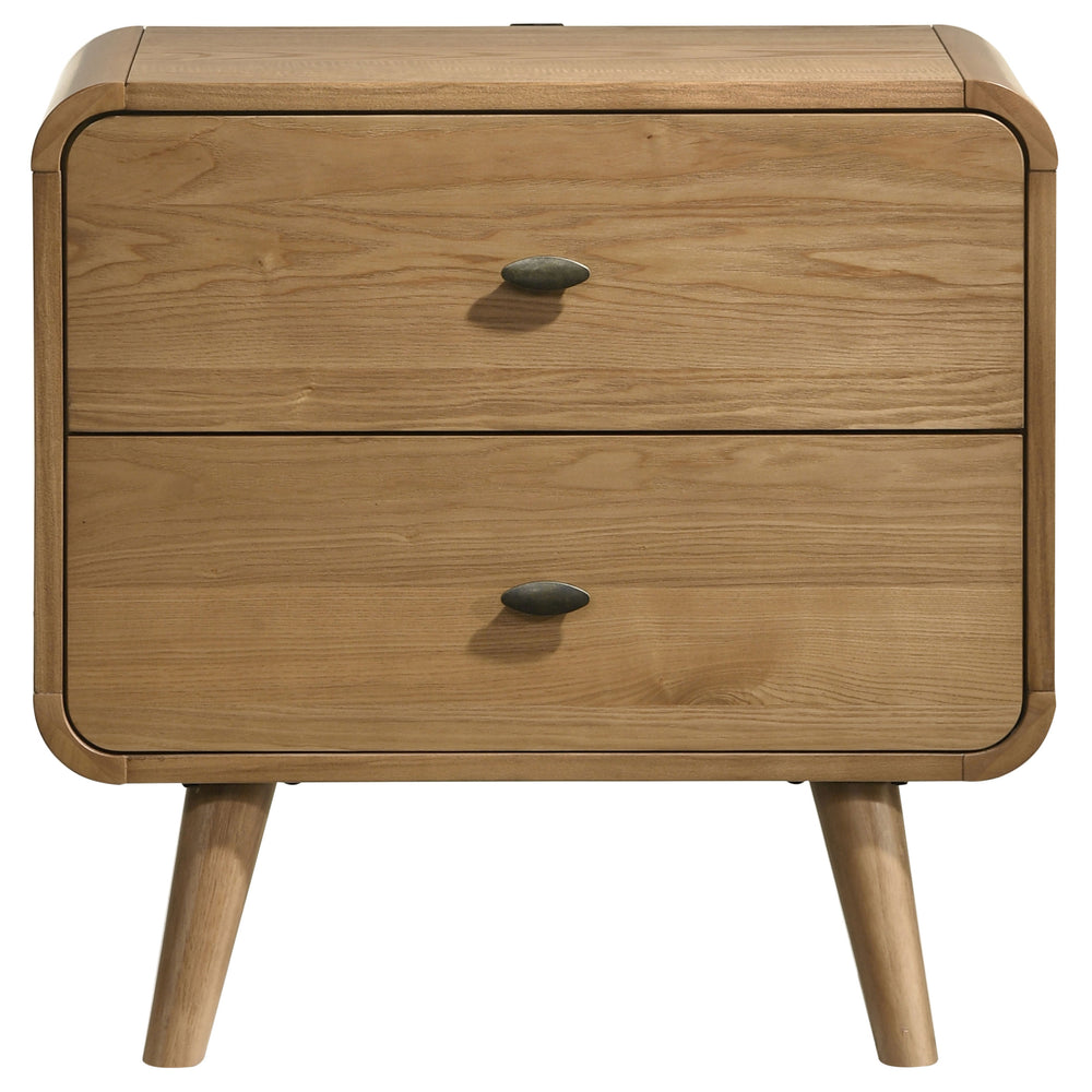 English Elm Winston Retro Light Ash 2-Drawer Nightstand with Felt-Lined Drawer, Rounded Edges, Tapered Legs B062P375525