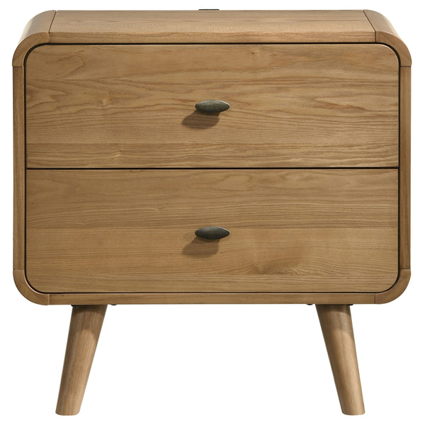 English Elm Winston Retro Light Ash 2-Drawer Nightstand with Felt-Lined Drawer, Rounded Edges, Tapered Legs B062P375525