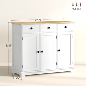 English Elm Homcom Distressed White Sideboard With Solid Wood Top, Versatile Storage Cabinet For Kitchen & Living Room W2225P229095