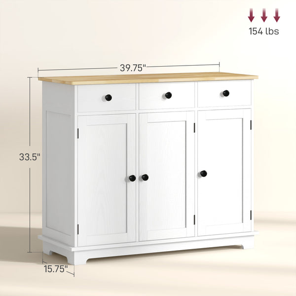 English Elm Homcom Distressed White Sideboard With Solid Wood Top, Versatile Storage Cabinet For Kitchen & Living Room W2225P229095