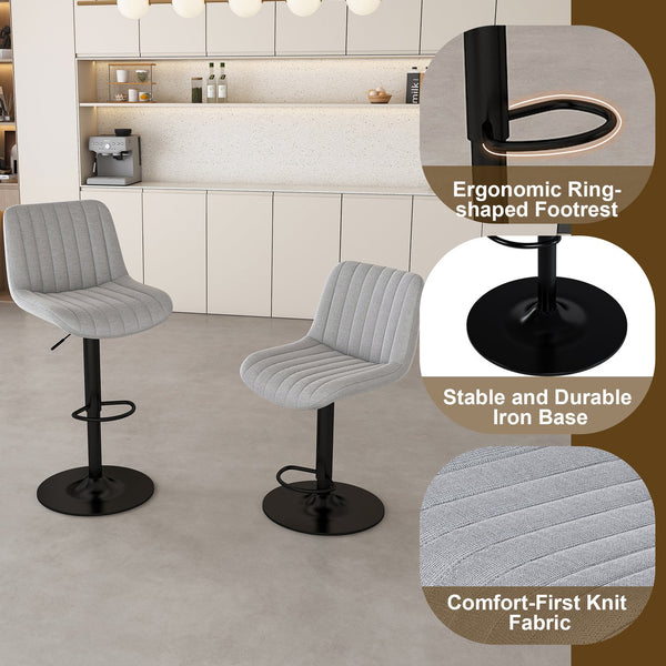 English Elm 63" Modern Kitchen Island Set With 2 Gray Bar Stools - Stylish Black Marble, Led Lighting, Durable Design W2699S00068