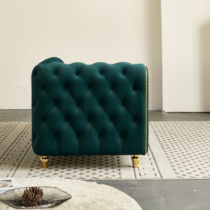 English Elm 66.9''W Velvet Chaise Lounge with Tufted Back and Gold Trim, Luxury Modern Sofa for Living Room Green W579P224636