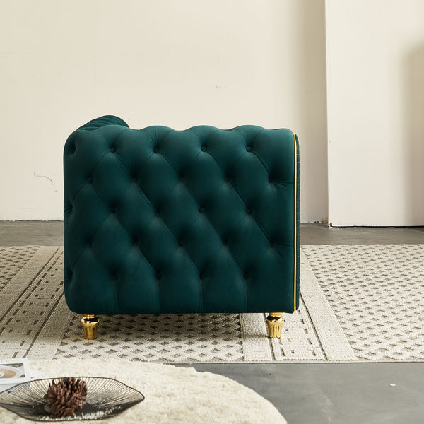 English Elm 66.9''W Velvet Chaise Lounge with Tufted Back and Gold Trim, Luxury Modern Sofa for Living Room Green W579P224636