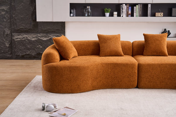 English Elm Compression Compression Sponge Sofa Curved Modular Sectional with 30D High-Density Chenille Sleeper for Cozy Apartment Living Room Comfort and Safe Rounded Design Orange W2231S00015