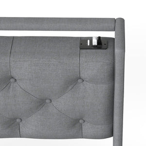 English Elm Queen Storage Platform Bed with Rgb Lighting Linen Headboard and Built-in Charging T3963P437337