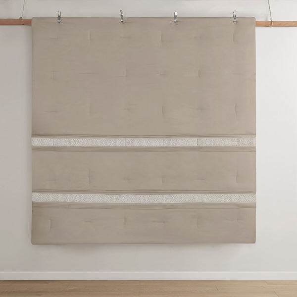 JLA Home Madison Park - 7 Piece Lace Trim Comforter Set Elevates Farmhouse Bedroom with Pintuck Texture, Hypoallergenic Comfort Taupe MP10-8346