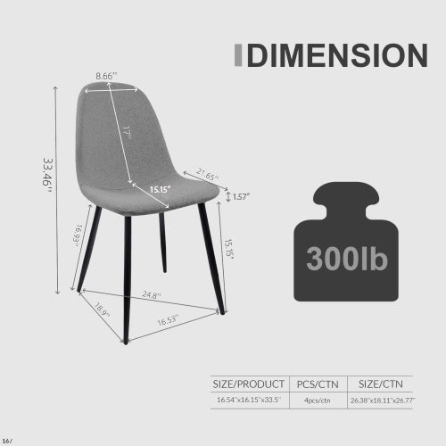 English Elm Dining Chairs Set Of 4 - Modern Spoon-Shaped Accent Chairs With Durable Black Metal Legs In Gray W2189131684