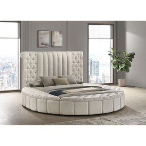 English Elm Santiago Boucle Queen Bed with Curved Frame Tufted Storage Base and Usb Charging B062S01673