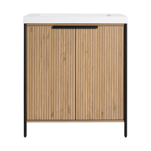 English Elm 30" Modern Freestanding Bathroom Vanity with Resin Sink, Soft-Close Doors, Adjustable Shelf, Durable Plywood Finish Light Coffee W999S00295