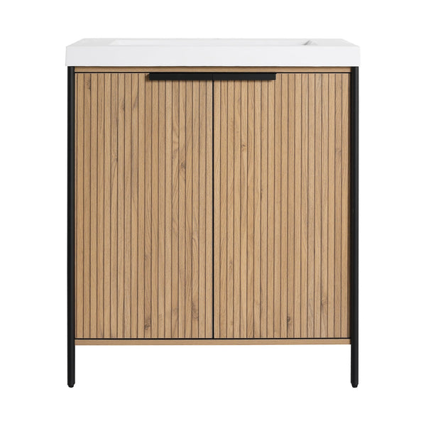 English Elm 30" Modern Freestanding Bathroom Vanity with Resin Sink, Soft-Close Doors, Adjustable Shelf, Durable Plywood Finish Light Coffee W999S00295