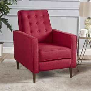 English Elm Christopher Knight Home® - Fabric Recliner Chair Mid-Century Modern Pushback Single Sofa with Tufted Cushion, Birch Legs, Cozy Comfort Red 60741.00RED