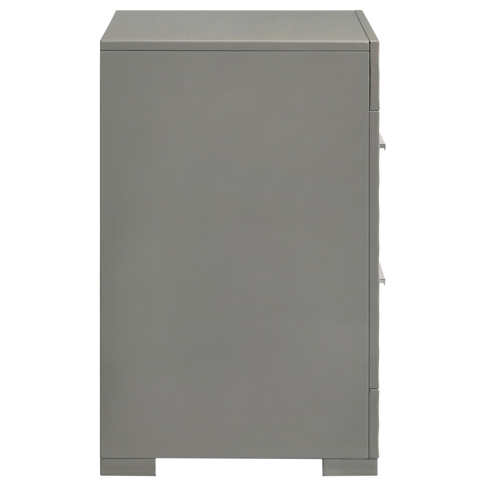 English Elm Pierce Grey High Gloss Nightstand with 2 Smooth Drawers, Felt-Lined Top, Modern Mirrored Finish B062P378424