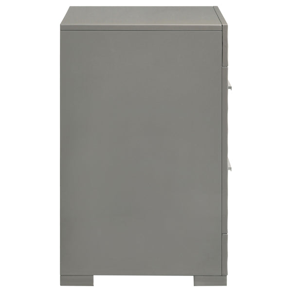 English Elm Pierce Grey High Gloss Nightstand with 2 Smooth Drawers, Felt-Lined Top, Modern Mirrored Finish B062P378424