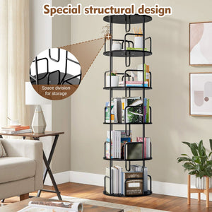 English Elm Rotating 5 Tier Spinning Bookcase Tower Slim 360 Degree Turntable Metal Frame Organizer Black W3166P367342