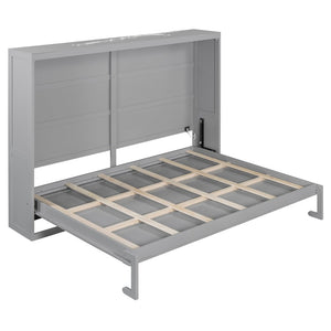English Elm Queen Murphy Wall Bed with Led Lighting Modern Cabinet Style for Small Spaces LP000973AAE