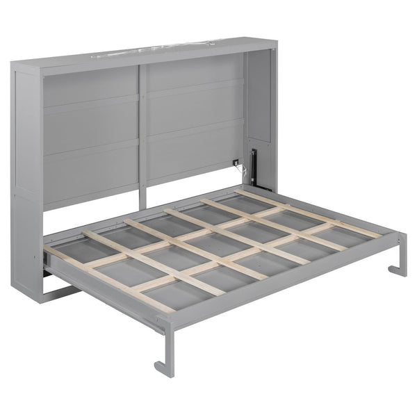 English Elm Queen Murphy Wall Bed with Led Lighting Modern Cabinet Style for Small Spaces LP000973AAE