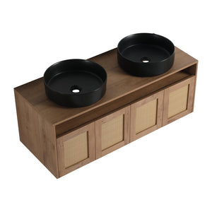 English Elm 48" Modern Wall-Mounted Bathroom Vanity With Black Ceramic Art Sink & Soft-Close Doors, Plywood W999S00400