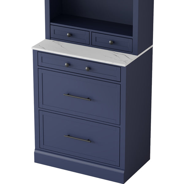 English Elm Modern Tall Kitchen Pantry Set of Two with Faux Marble Top and Glass Holders Blue SP000175AAC
