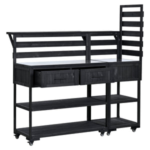 English Elm Topmax Modular Fir Wood Outdoor Kitchen Cart Stainless Steel Prep Station Black N717P417963B