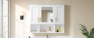 English Elm 35 Inch Wall Mount Medicine Cabinet Soft Close Mirror Storage for Modern Bathroom White N710P389453K