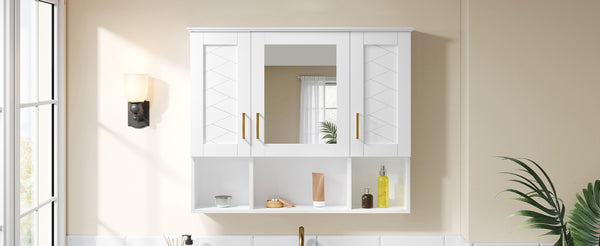 English Elm 35 Inch Wall Mount Medicine Cabinet Soft Close Mirror Storage for Modern Bathroom White N710P389453K