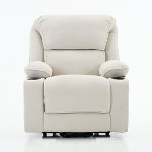 English Elm Ivory Corduroy Recliner with Heat, Massage & Assistive Lift — Remote Control, Cup Tray Comfort W570P320340