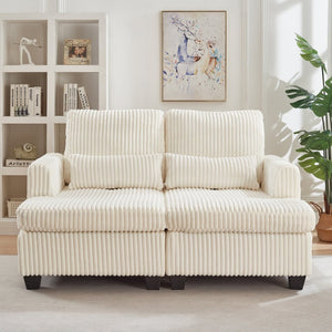 English Elm Fluffy Corduroy Convertible Loveseat Modular Lounge Chair for Bedroom or Apartment White W3705S00016