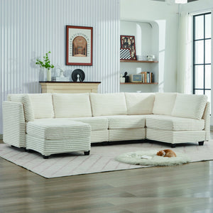 English Elm Corduroy Plush U-Shaped Sectional Sofa with Storage Ottoman, Pet-Friendly Durable Modular Comfort Beige W2915S00062