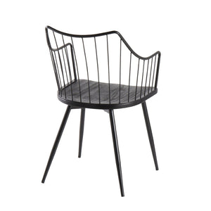 English Elm Chair Spindle Back Farmhouse Dining Seat Black Metal Wood Frame Tapered Legs B202P223691