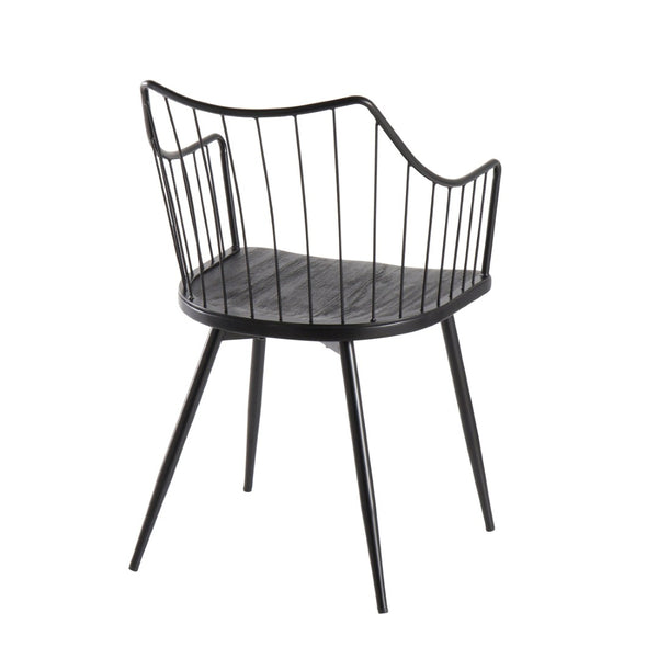 English Elm Chair Spindle Back Farmhouse Dining Seat Black Metal Wood Frame Tapered Legs B202P223691
